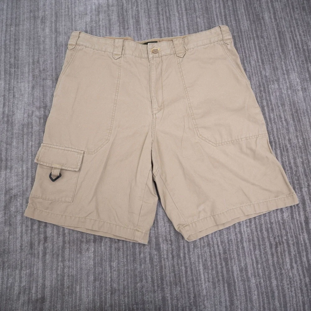 Eddie Bauer Mens Khaki Cargo Shorts Size 36 Fit 38x10 Tan Cotton Canvas Utility